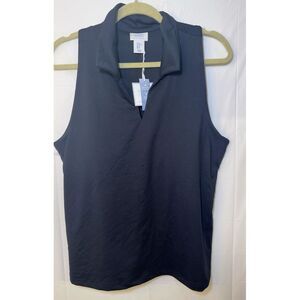 Sigrid Olsen Sleeveless Navy Blue V-Neck Polo Tank